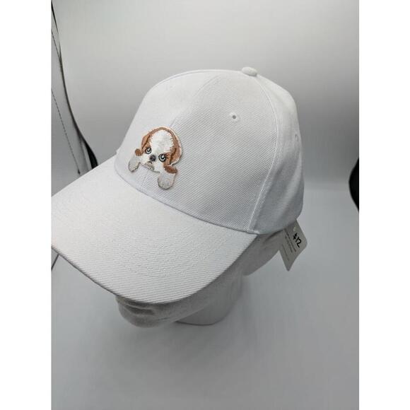 Puppy Dog Embroidered White Baseball Cap King Charles Cavalier Cute - Picture 3 of 7